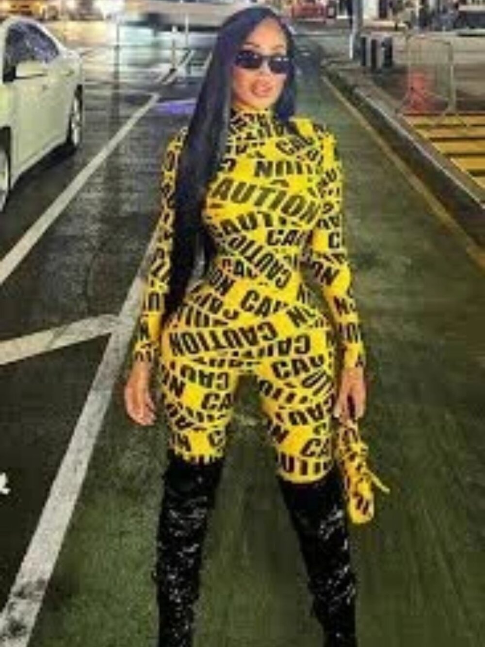 Caution Tape 2 Piece Costume Set - Yellow/combo - Halloween